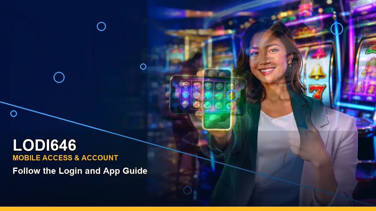 LODI646 mobile casino app featuring an adult Filipina casino host with a right-framed composition
