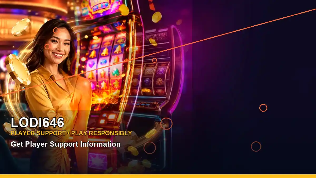 LODI646 reels casino bonus games featuring an adult Filipina casino host with a left-framed composition